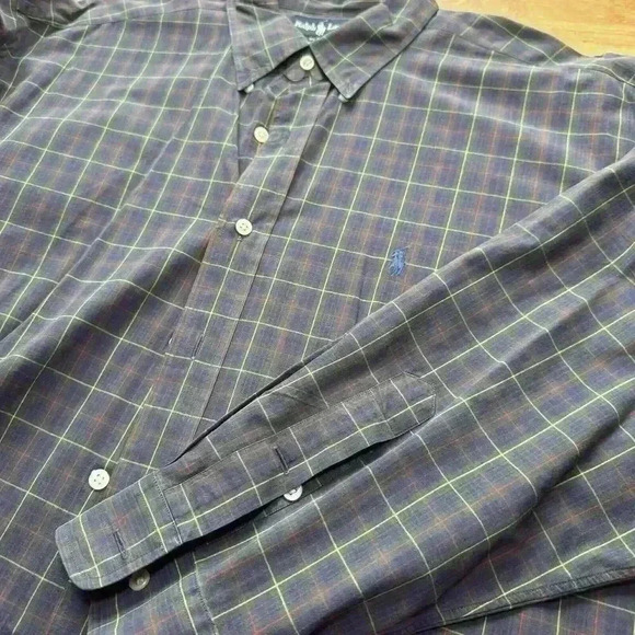 VTG Ralph Lauren Blake Navy Plaid W/ Blue Pony 2 Ply Cotton Button down Size XL - Picture 6 of 8